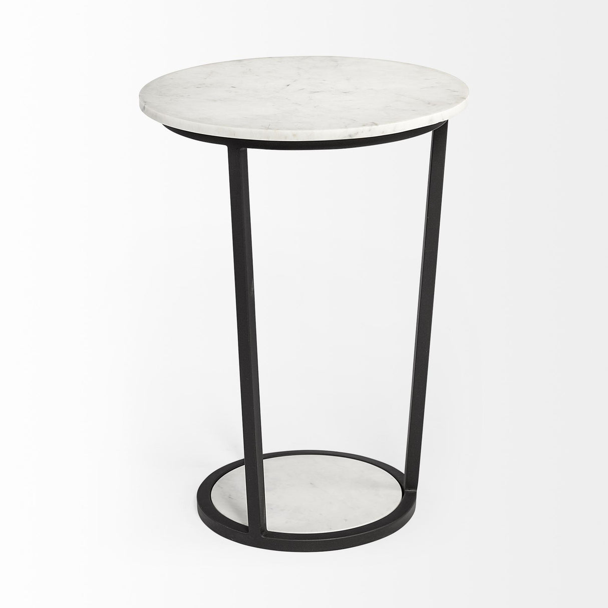 Mercana Bombola II (Large) 18L x 18W White Round Marble Top W/Black Metal Frame Accent Table