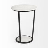 Mercana Bombola II (Large) 18L x 18W White Round Marble Top W/Black Metal Frame Accent Table
