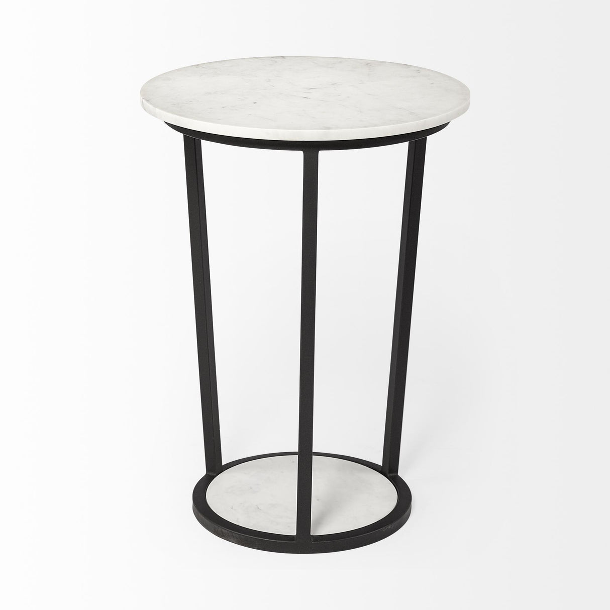 Mercana Bombola II (Large) 18L x 18W White Round Marble Top W/Black Metal Frame Accent Table