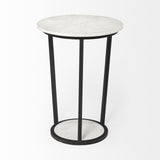 Mercana Bombola II (Large) 18L x 18W White Round Marble Top W/Black Metal Frame Accent Table