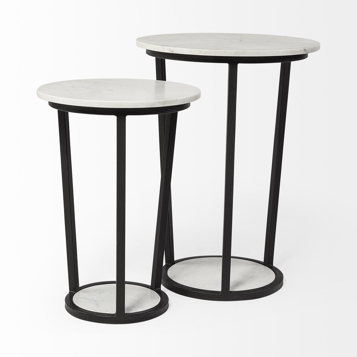 Mercana Bombola II (Large) 18L x 18W White Round Marble Top W/Black Metal Frame Accent Table