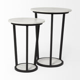 Mercana Bombola II (Large) 18L x 18W White Round Marble Top W/Black Metal Frame Accent Table