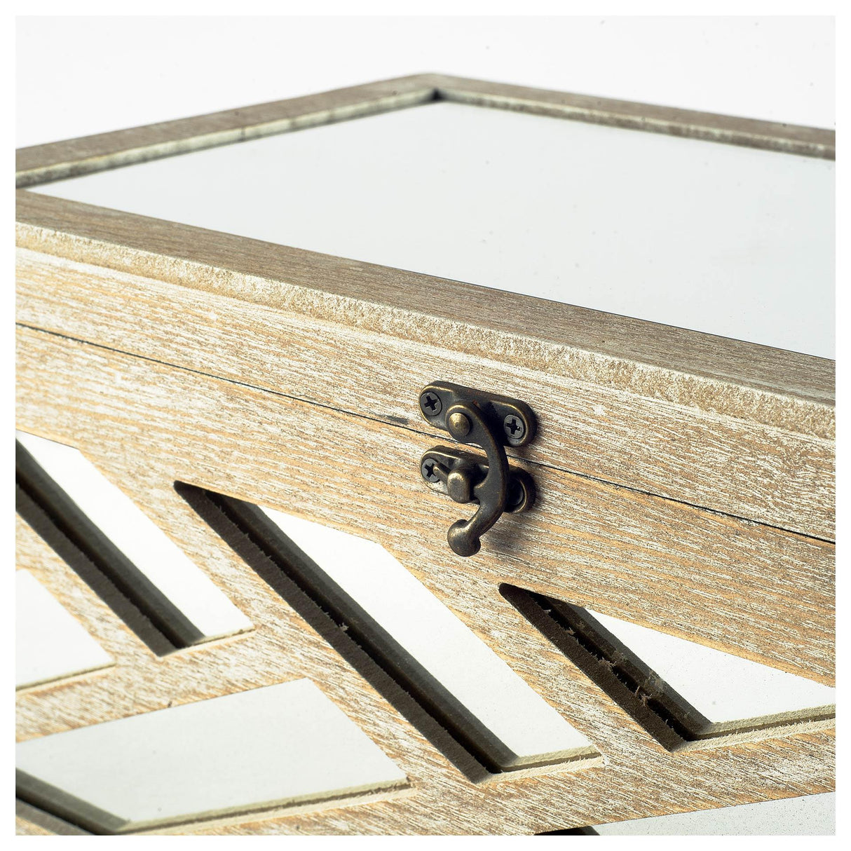 Mercana Tiffany (Set of 2) Off-White Wooden W/ Mirror Inlay Chevron Boxes