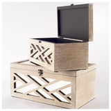 Mercana Tiffany (Set of 2) Off-White Wooden W/ Mirror Inlay Chevron Boxes