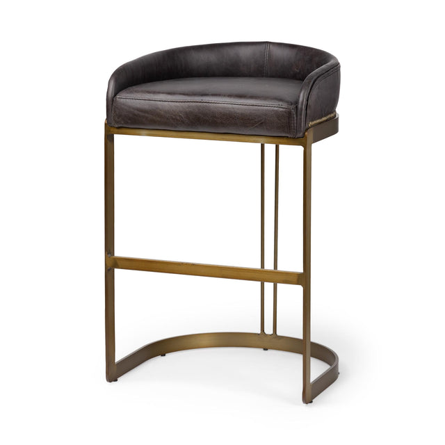 Mercana Hollyfield II Black Leather Seat Gold Metal Base Bar Stool