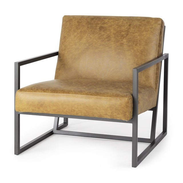 Mercana Armelle II Brown Leather Seat w/Gray Metal Frame Accent Chair