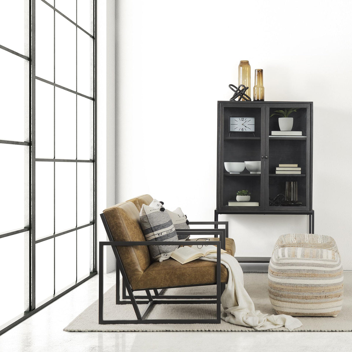 Mercana Armelle II Brown Leather Seat w/Gray Metal Frame Accent Chair