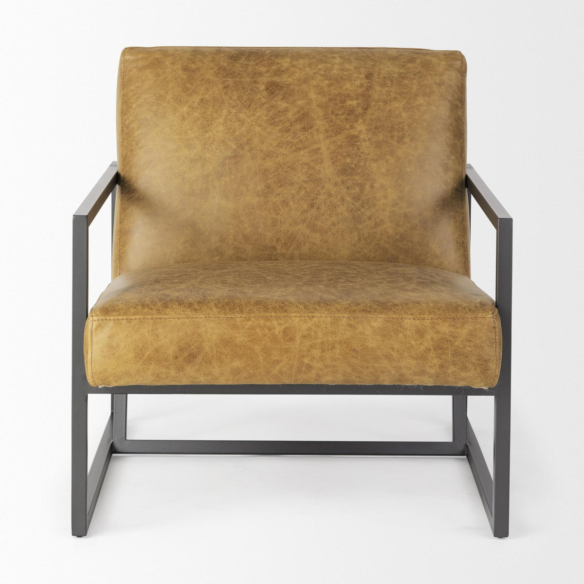 Mercana Armelle II Brown Leather Seat w/Gray Metal Frame Accent Chair