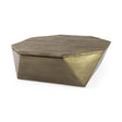 Mercana Esagono Octagonal Gold Metal-Clad Reclaimed Wood Coffee Table w/ Storage