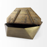 Mercana Esagono Octagonal Gold Metal-Clad Reclaimed Wood Coffee Table w/ Storage