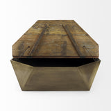 Mercana Esagono Octagonal Gold Metal-Clad Reclaimed Wood Coffee Table w/ Storage