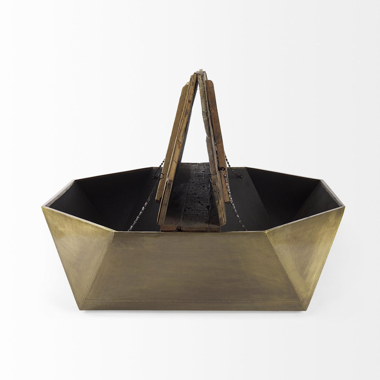 Mercana Esagono Octagonal Gold Metal-Clad Reclaimed Wood Coffee Table w/ Storage