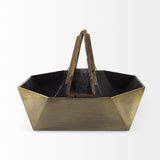 Mercana Esagono Octagonal Gold Metal-Clad Reclaimed Wood Coffee Table w/ Storage
