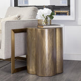 Mercana Quatrefoil 18L x 18W Gold Flower W/ Wooden Top Brass Cladding Accent Table