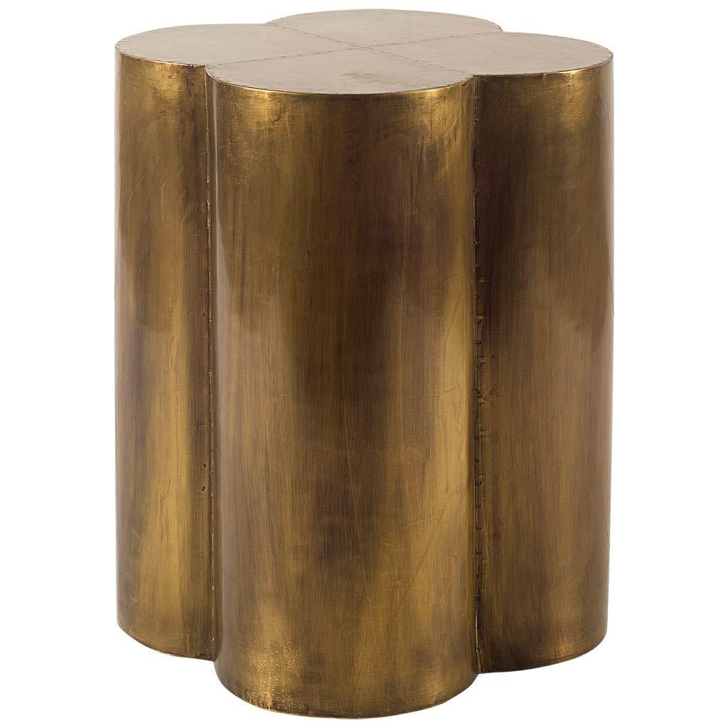 Mercana Quatrefoil 18L x 18W Gold Flower W/ Wooden Top Brass Cladding Accent Table