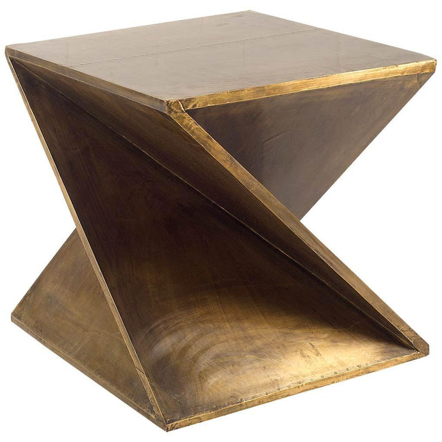 Mercana Zelda 20L x 20W Gold Metal-Cladded Z-Shaped Wooden Accent Table