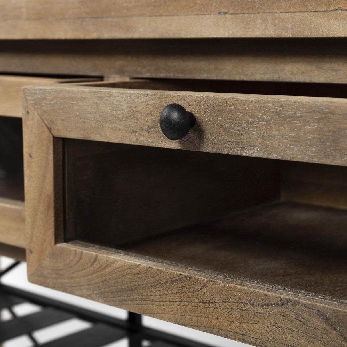 Mercana Stuart I Brown Solid Wood Top Two-Tier Black Metal Rolling Kitchen Island