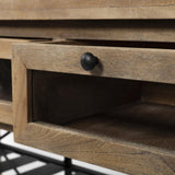 Mercana Stuart I Brown Solid Wood Top Two-Tier Black Metal Rolling Kitchen Island