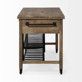 Mercana Stuart I Brown Solid Wood Top Two-Tier Black Metal Rolling Kitchen Island