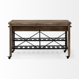 Mercana Stuart I Brown Solid Wood Top Two-Tier Black Metal Rolling Kitchen Island