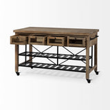 Mercana Stuart I Brown Solid Wood Top Two-Tier Black Metal Rolling Kitchen Island