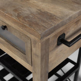 Mercana Stuart I Brown Solid Wood Top Two-Tier Black Metal Rolling Kitchen Island
