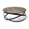 Mercana Triumph 40" Round Brown Solid Wood Top Black Metal Base Coffee Table
