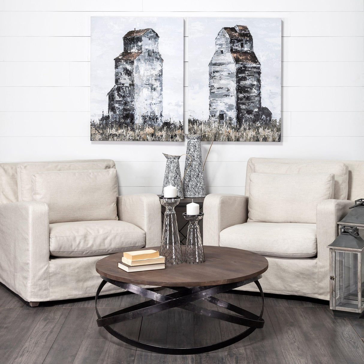 Mercana Triumph 40" Round Brown Solid Wood Top Black Metal Base Coffee Table