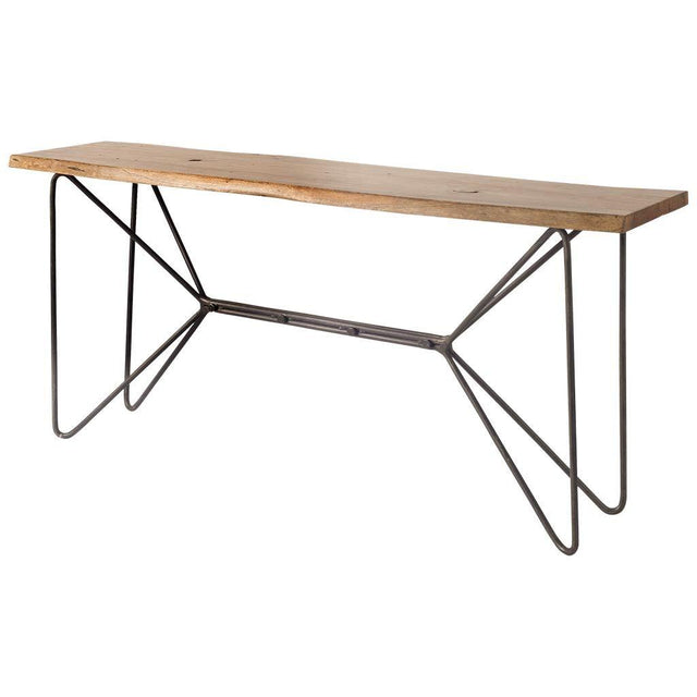 Mercana Papillion I 66L x 16W Natural Solid Wood and Iron Console Table