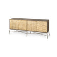 Mercana Swordfish 72L x 19W x 30.25H Two-Tone Brown Wood Cabinet Silver Metal Base 4 Cabinet Door Sideboard