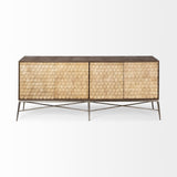 Mercana Swordfish 72L x 19W x 30.25H Two-Tone Brown Wood Cabinet Silver Metal Base 4 Cabinet Door Sideboard