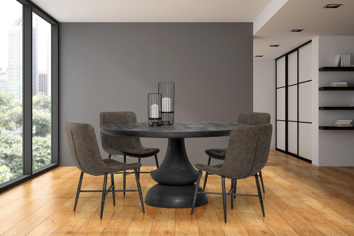 Mercana Crossman 60" Round Dark Brown/Gray Solid Wood Table Top & Base Dining Table