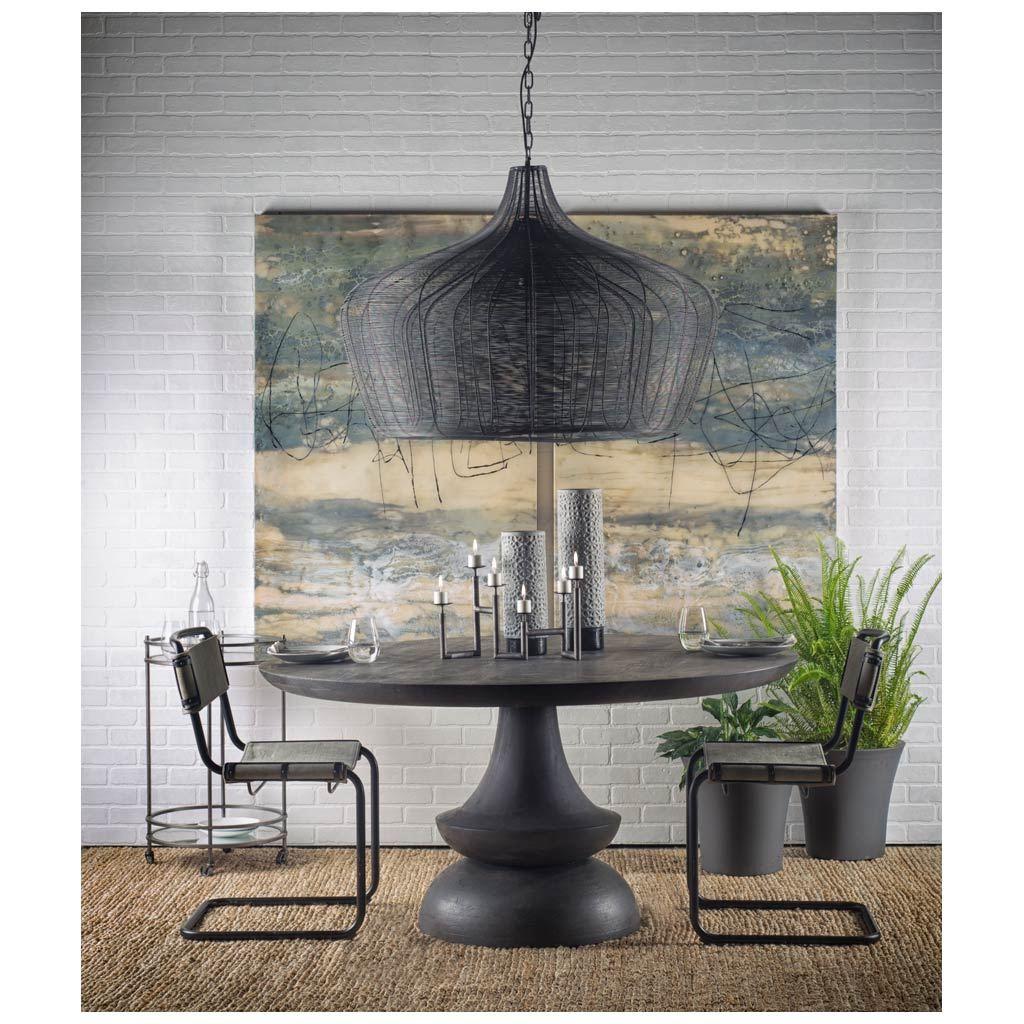Mercana Crossman 60" Round Dark Brown/Gray Solid Wood Table Top & Base Dining Table