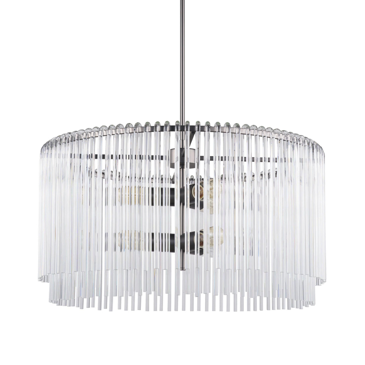 Mercana Anna (26"x14") Hanging Gun-Metal w/ Clear Glass Rods Six Bulb Chandelier