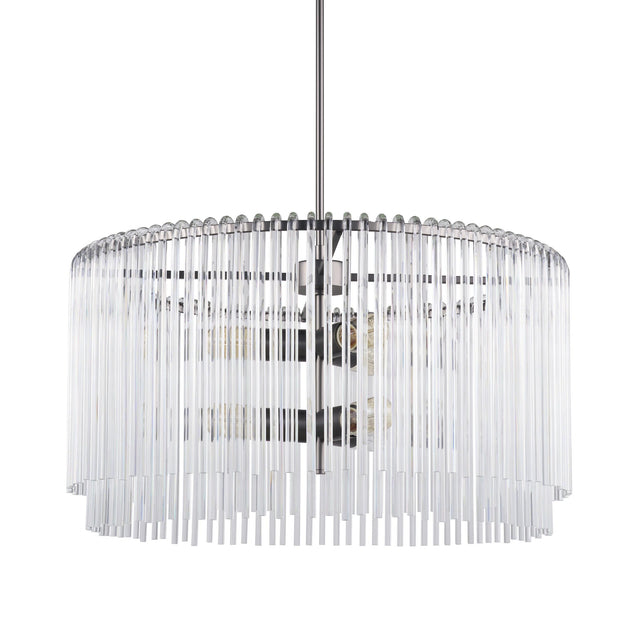Mercana Anna (26"x14") Hanging Gun-Metal w/ Clear Glass Rods Six Bulb Chandelier