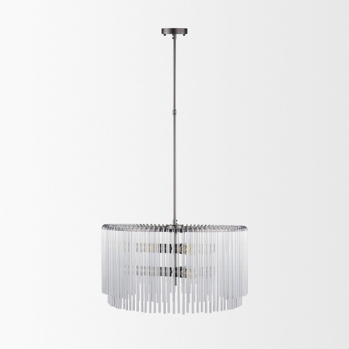 Mercana Anna (26"x14") Hanging Gun-Metal w/ Clear Glass Rods Six Bulb Chandelier