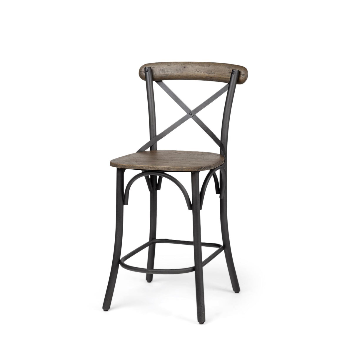 Mercana Etienne 26.25" Seat Height Brown Wood Seat Black Metal Base Stool