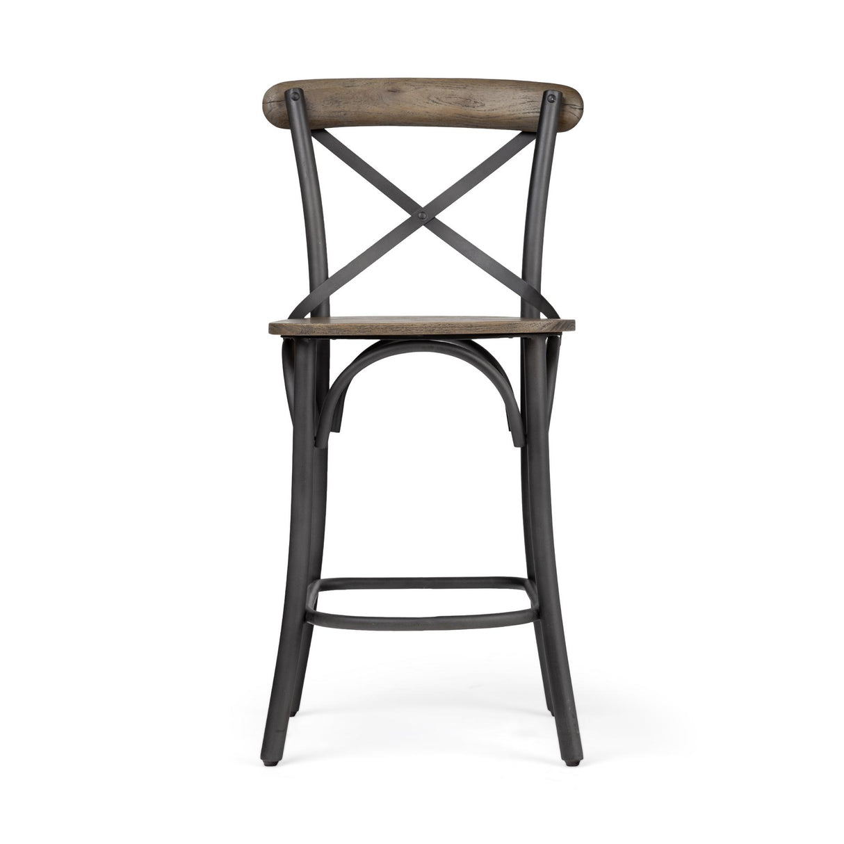 Mercana Etienne 26.25" Seat Height Brown Wood Seat Black Metal Base Stool