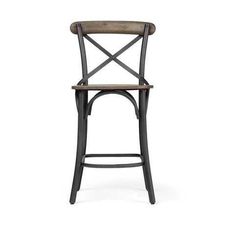 Mercana Etienne 26.25" Seat Height Brown Wood Seat Black Metal Base Stool