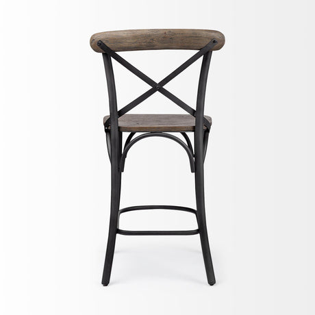 Mercana Etienne 26.25" Seat Height Brown Wood Seat Black Metal Base Stool