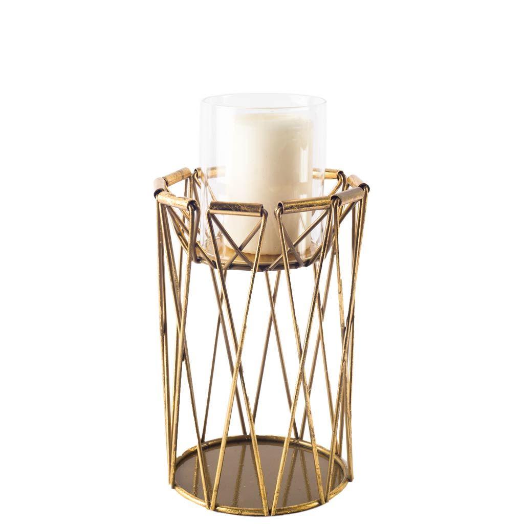 Mercana Othello II Short Antiqued Brass Metal Table Candle Holder