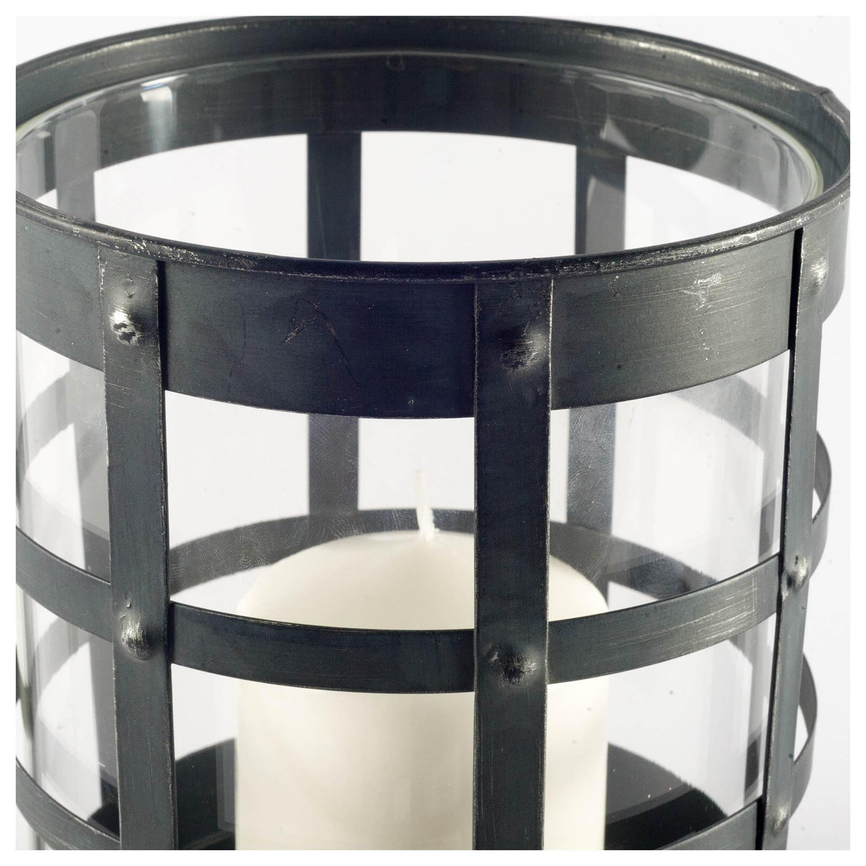 Mercana Oliver Black Metal/Glass Caged Table Candle Holder