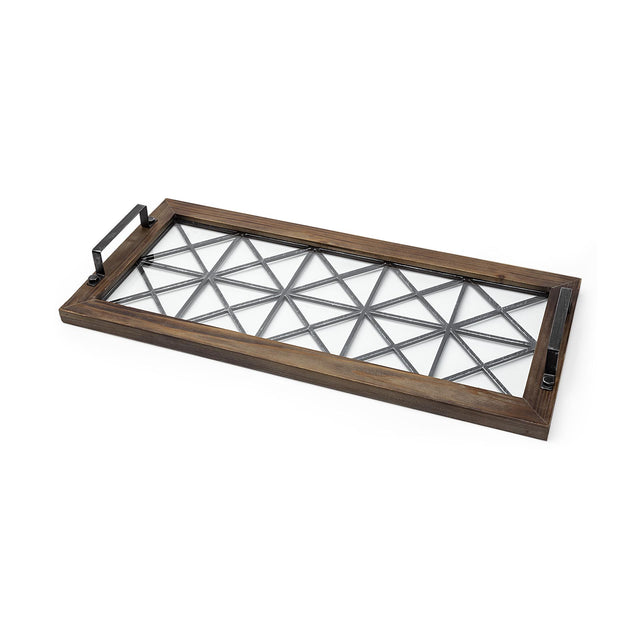 Mercana Ellingson 28L x 13W Black Rectangular Metal Glass Wood Bottom Tray