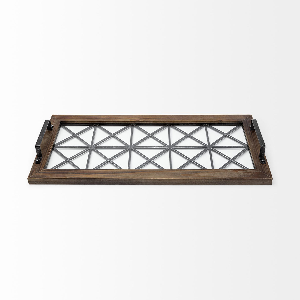 Mercana Ellingson 28L x 13W Black Rectangular Metal Glass Wood Bottom Tray