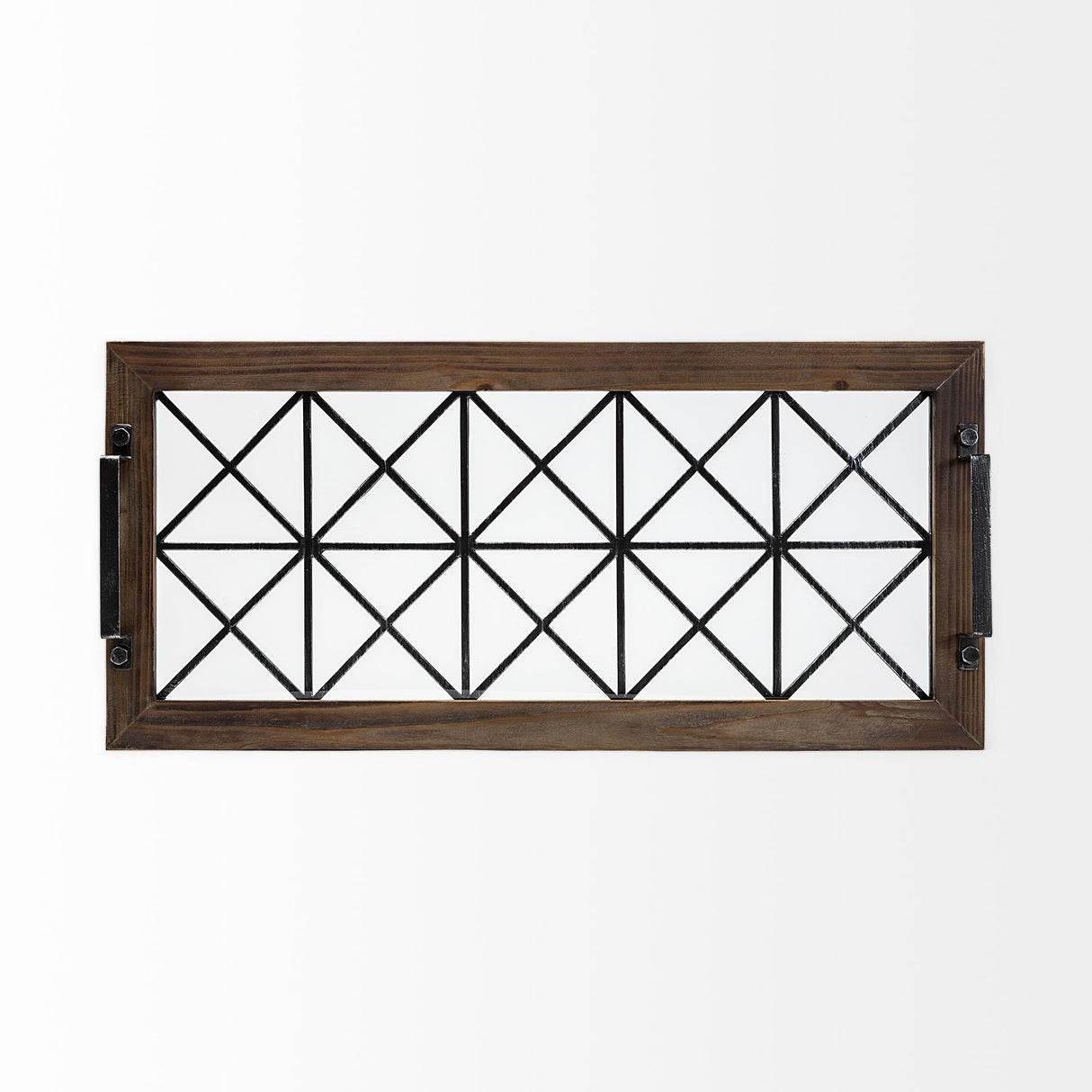Mercana Ellingson 28L x 13W Black Rectangular Metal Glass Wood Bottom Tray