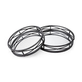 Mercana Piers (Set of 2) Black Metal Mirrored Round Trays