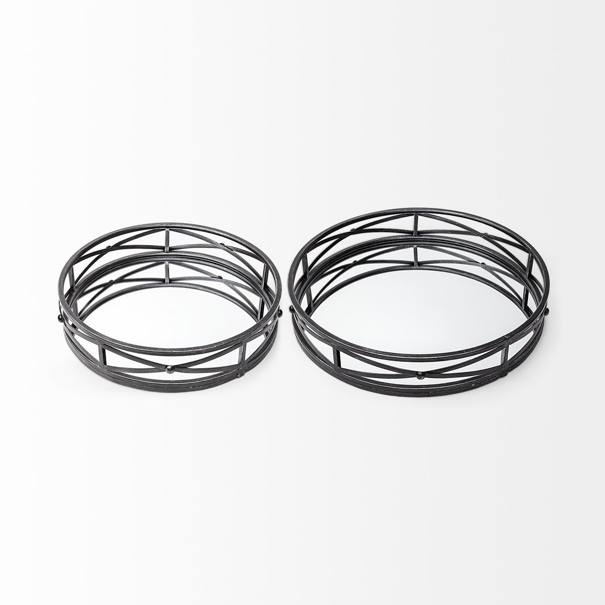 Mercana Piers (Set of 2) Black Metal Mirrored Round Trays