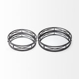 Mercana Piers (Set of 2) Black Metal Mirrored Round Trays