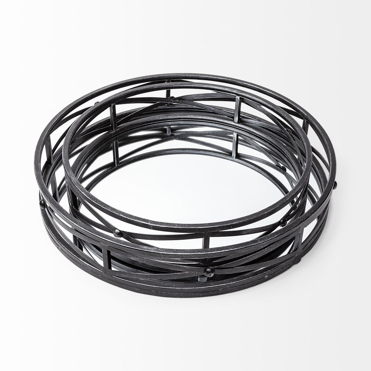 Mercana Piers (Set of 2) Black Metal Mirrored Round Trays
