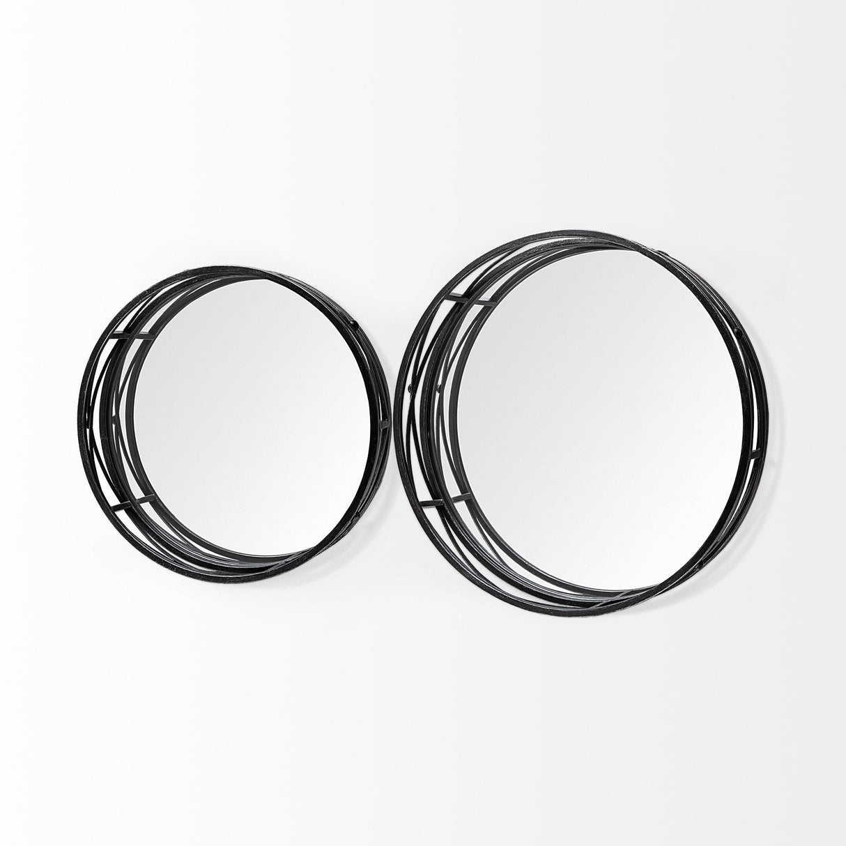 Mercana Piers (Set of 2) Black Metal Mirrored Round Trays